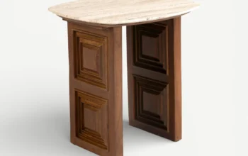 OC Home Naim End Table: Natural Mango Wood with Travertine Top