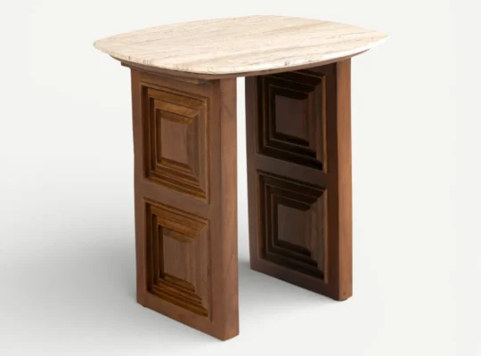 OC Home Naim End Table: Natural Mango Wood with Travertine Top